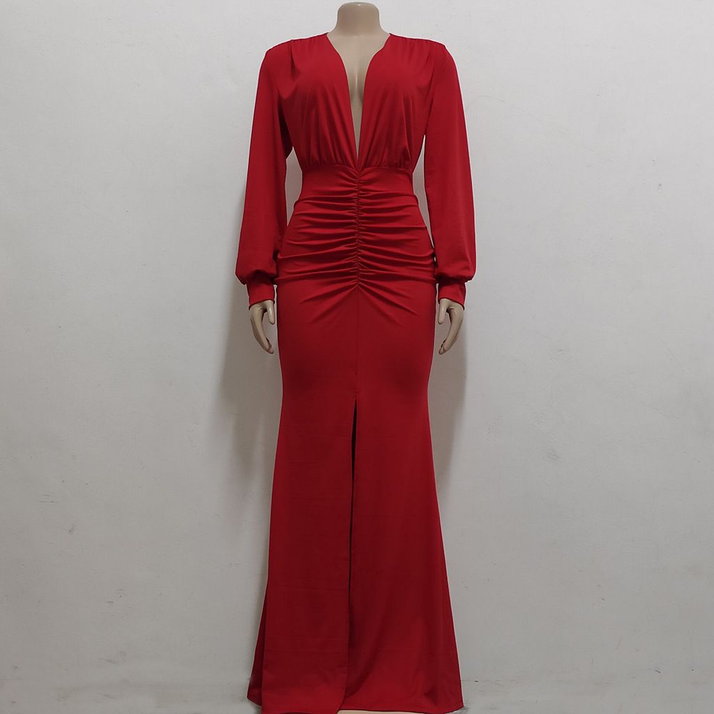 Elegant Slit Evening Mermaid Dress(Red)