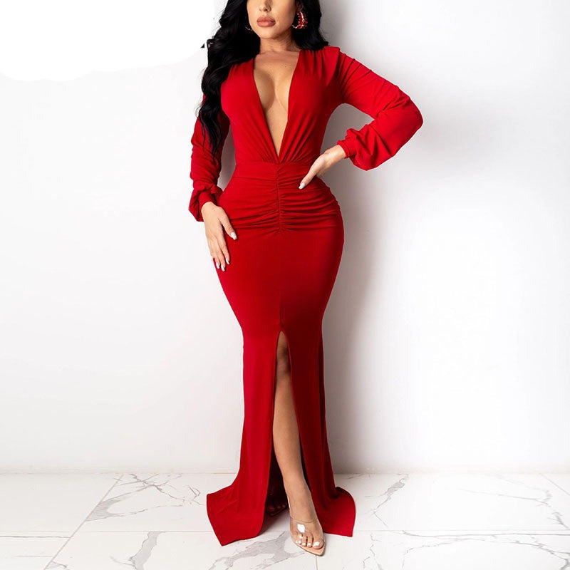 Elegant Slit Evening Mermaid Dress(Red)