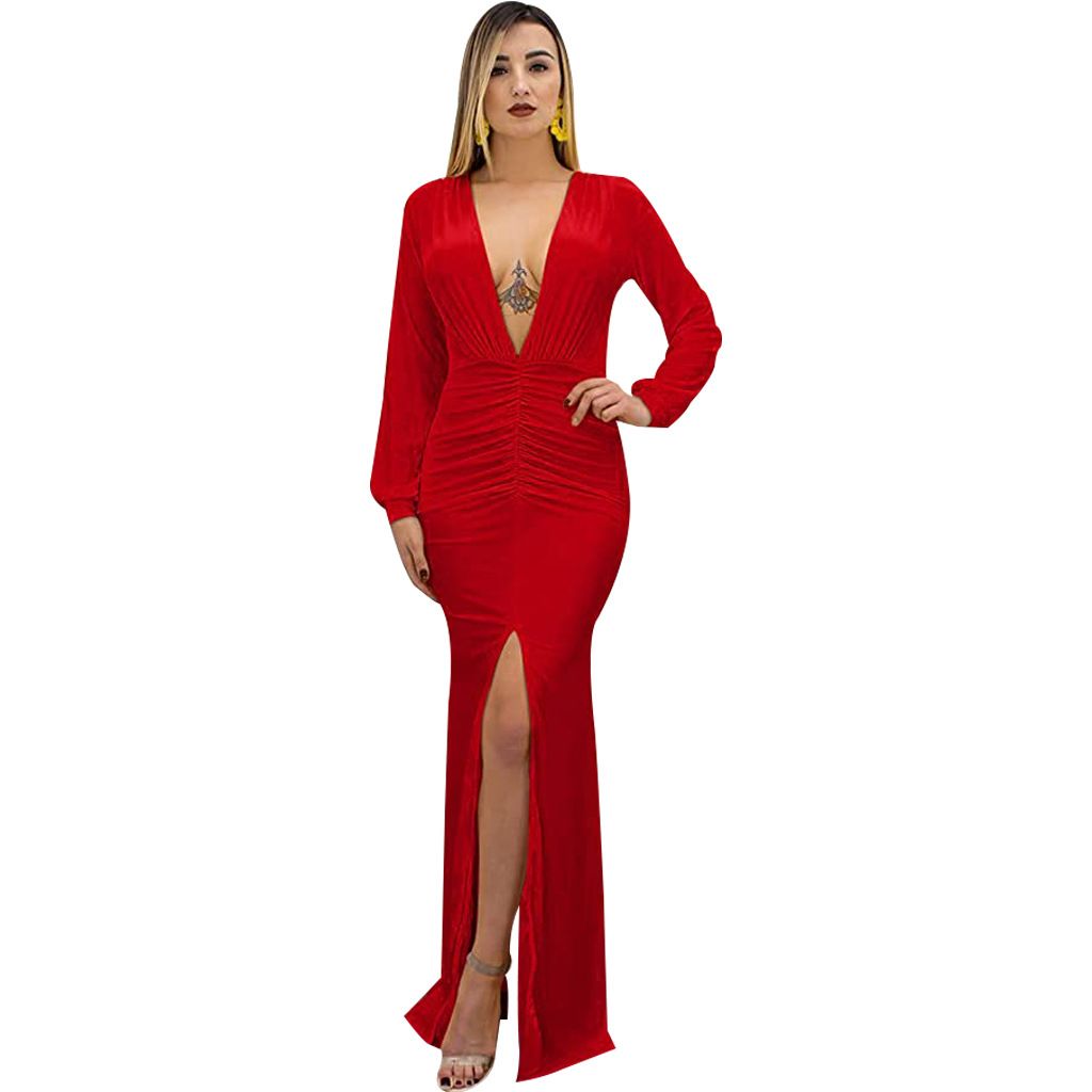 Elegant Slit Evening Mermaid Dress(Red)