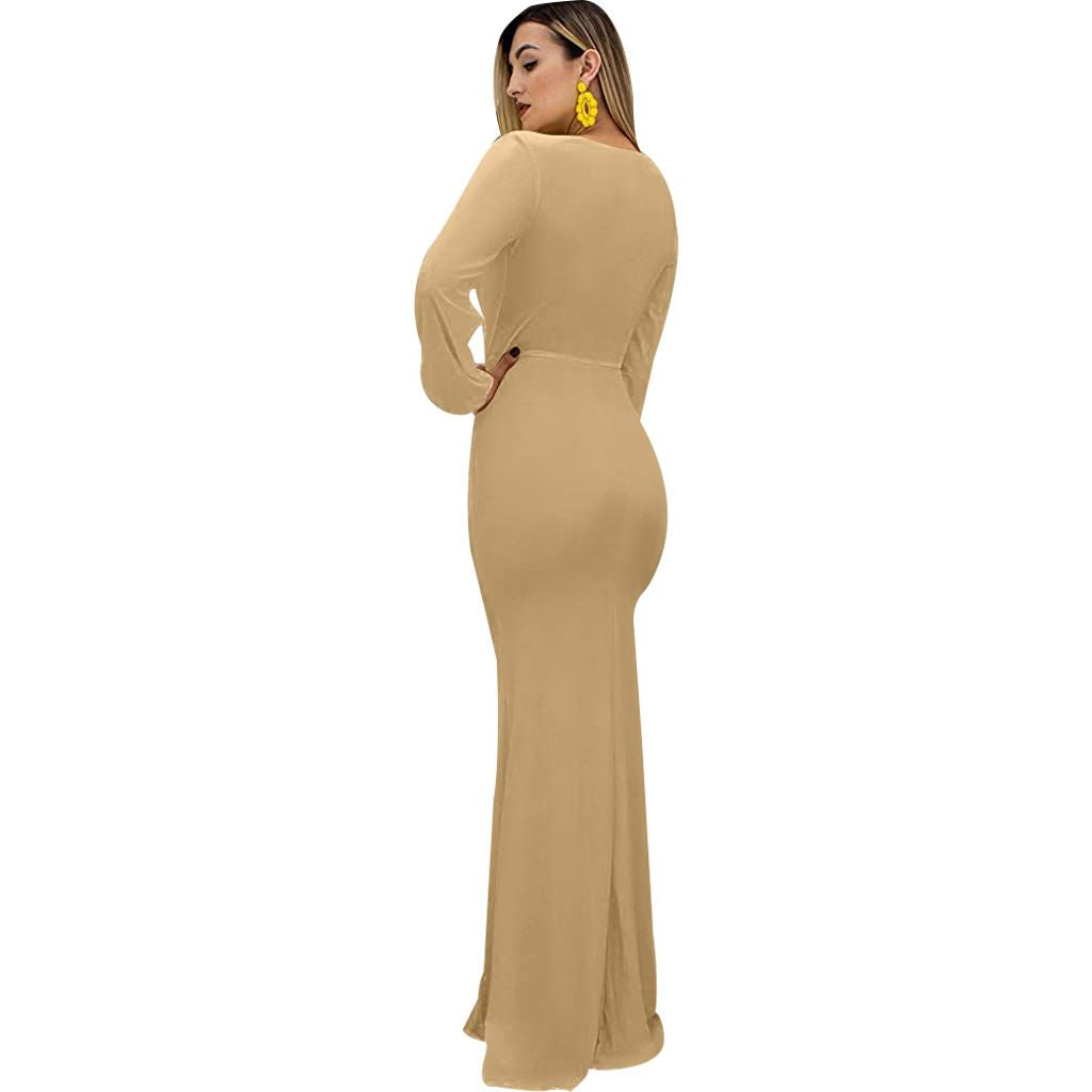 Elegant Slit Evening Mermaid Dress (BEIGE)