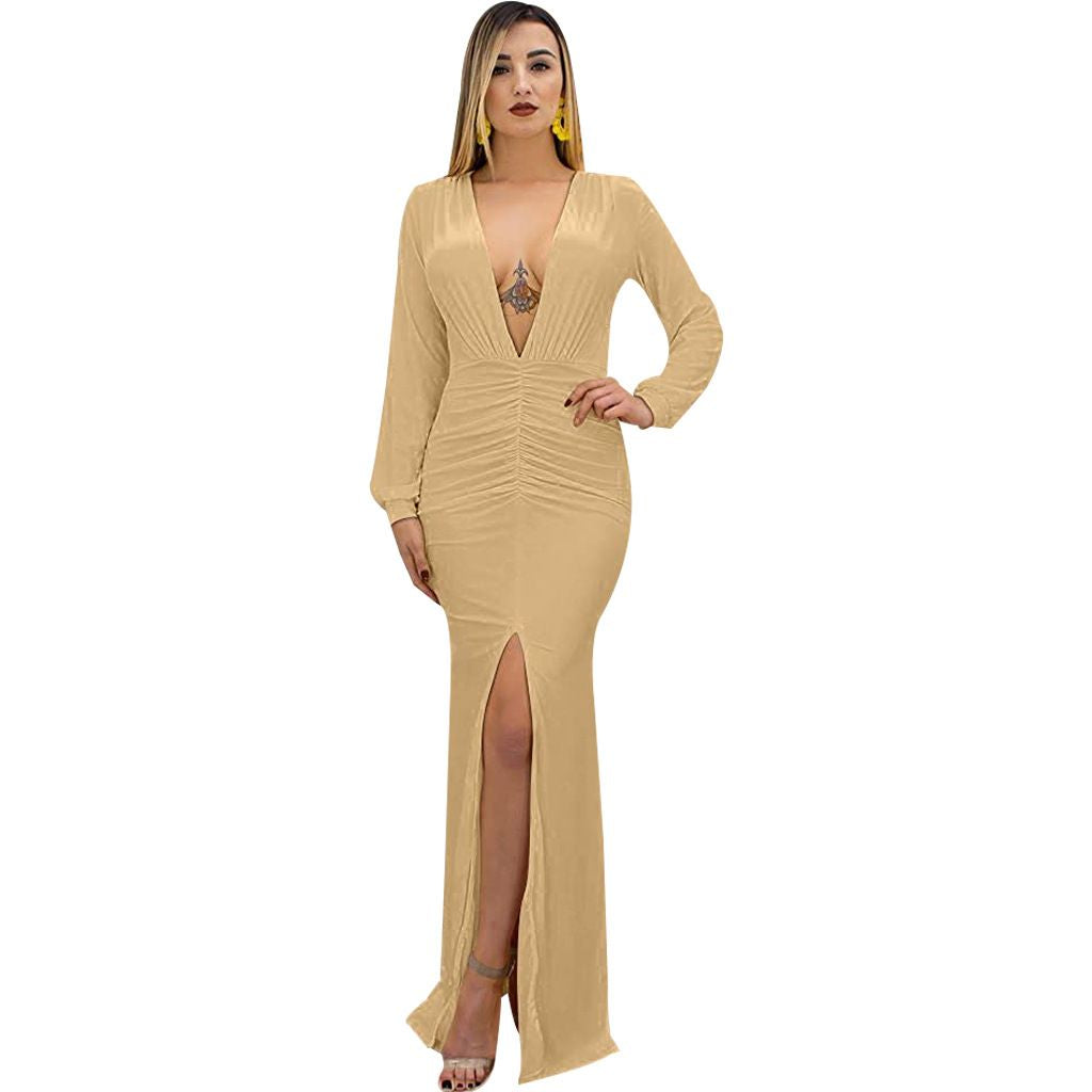 Elegant Slit Evening Mermaid Dress (BEIGE)